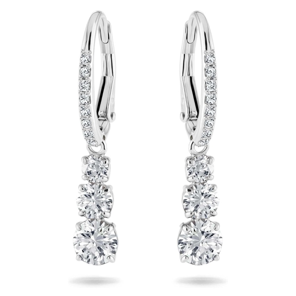 New Swarovski Stilla Attract Trilogy Drop Earrings with White Crystals